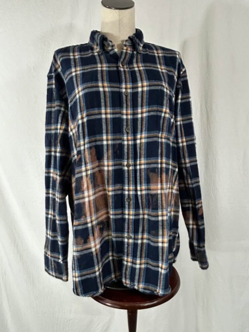 Patriotic Flannel Women’s Button up shirt 4th of July Upcycled American Flag - Picture 5 of 6